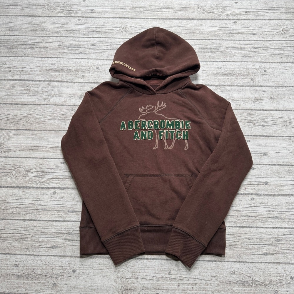 Y2K Abercrombie & Fitch Hoodie Women's Large Brown Fleece Relaxed Fit Pullover